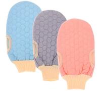 MUSISALY 3 pezzi Guanti Esfolianti per Bagno in Vegetale Guanti Spa per Pulizia e Massaggio Corpo Esfoliazione Delicata e Rimozione Cellule Morte Blu Rosa Grigio per Tutti i Tipi
