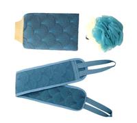 MUSISALY 3pezzi Panno Da Bagno Doppio Lato in Grosso Esfoliante Corpo Con Cinturini Lunghi Per Doccia e Pulizia Schiena Accessorio Bagno Pratico e Durevole Colore Blu