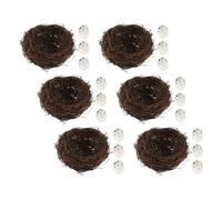 MUSISALY 6 Set Nido Artificiale per Uccelli in Rattan Fatto a Mano con Uova Decorative Artificiali, Decorazione Versatile per Spazi Abitativi e Giardino Rustico Naturale