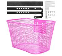 MUSISALY Cestino Anteriore per Bicicletta Bambina in Rete Quadrata Rosa con Ganci e Fissaggio Rapido per Manubrio Accessorio Bike per Adulto per Uso Quotidiano e Shopping