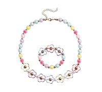 MUSISALY Gioielli Bambina Con Collana e Bracciale Leggero Design Perle e Fiori in Acrilico Sicuro Per Bambine Accessori Eleganti e Resistenti Per Bambine e Ragazze