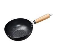MUSISALY Padella Antiaderente in Ferro Nero, Tegame Piccolo da Cucina, Manico Ergonomico in Legno, per Wok e Preparazioni Veloci