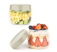 Musiwanna Overnight Oats - Bicchieri da 300 ml, 2 pezzi, per Overnight Oats con coperchio ermetico, piccoli barattoli rotondi in vetro per Meal Prep, Jogurt, cereali, porridge (coperchio bianco)