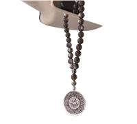 Muslim Car Hanging Prayer Beads with Ayatul Kursi Design - 33 Beads Stainless Steel and Resin Rear View Mirror Pendant - Islamic Car Decor Ornament