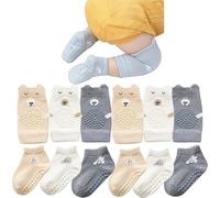 MUSLONG 3 paia di ginocchiere e calzini per bambini, antiscivolo, per gattonare con punti in gomma, per gattonare, per bambini da 0 a 24 mesi, Bianco/Beige/Grigio, 24 mesi