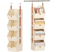 MUSLONG Organizzatore sospeso con 4 ripiani, organizer da appendere per armadi, armadi, armadi, organizer con ganci in metallo, pieghevole, grigio