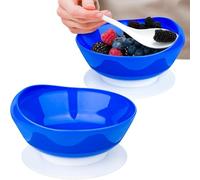 MUSLONG Piatto e ciotola con bordo alto, senza BPA, ventosa, antiscivolo, aiuto alimentare, rialzo per la cura di disabili e anziani (blu, due ciotole)