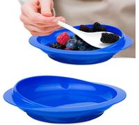 MUSLONG Piatto e ciotola con bordo alto, senza BPA, ventosa, antiscivolo, aiuto alimentare, rialzo per la cura di disabili e anziani (blu, due piatti)