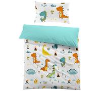 MUSOLEI Copripiumino Dinosauro 120 x 150 cm per bambini e ragazzi, set da letto singolo, in microfibra, con cerniera 3D, motivo stampato, regalo per festa di compleanno con federa (40 x 60 cm