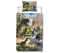 MUSOLEI Copripiumino Dinosauro 140 x 200 cm per bambini, set da letto singolo, in microfibra, con cerniera 3D, motivo stampato, regalo per festa di compleanno con federa (65 x 65 cm), modello 01