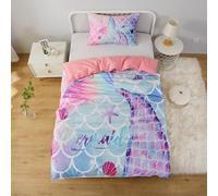 MUSOLEI Set di biancheria da letto a forma di sirena per ragazze Copripiumino 155x200 cm con Cerniera Lampo e 1 Federa da 50x80 cm Graziosa decorazione per la cameretta dei bambini Ottimo Regalo