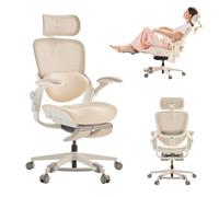 MUSSO E80 MUSE Sedia per Donne e Piccole Corporature, Beige | Supporto lombare 3D, Poggiatesta 4D, Braccioli ribaltabili 90°, Poggiapiedi, 135°