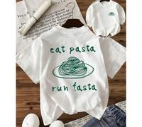 Must-Have Estivo: 1 Pezzo T-Shirt Versatile a Maniche Corte con Scollo Rotondo per Donne con Stampa Eat Pasta Run Fasta - Perfetta per Stili Casual, Vintage e come Regalo Festivo L,M,S,XLGeometrico,Le