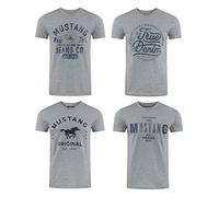 Mustang - Confezione da 4 Magliette da Uomo con Stampa Frontale e Scollo Rotondo, Mix di Colori Blu e Nero Farbmix (P18) M