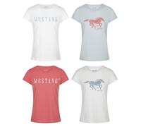 Mustang Donna T-Shirt 4er Pacco Girocollo Base Slim Manica Corta Stampa Maglia