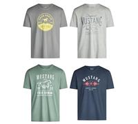 MUSTANG Maglietta da uomo, confezione da 4 pezzi, con stampa frontale, scollo rotondo, a maniche corte, vestibilità normale, 100% cotone, nero, bianco, grigio, blu, verde, S, M, L, XL, XXL, 3XL, 4XL,