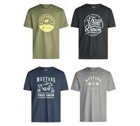 MUSTANG Maglietta da uomo, confezione da 4 pezzi, con stampa frontale, scollo rotondo, a maniche corte, vestibilità normale, 100% cotone, ne , 5XL, 6XL, Mix di colori (P25), XXXXXXL