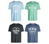 Mustang Maglietta da Uomo, Confezione da 4 Pezzi, con Stampa Frontale, Scollo Rotondo, a Maniche Corte, vestibilità Normale, 100% Cotone, Mix di Colori (P21), XXL