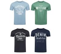 Mustang Maglietta da Uomo, Confezione da 4 Pezzi, con Stampa Frontale, Scollo Rotondo, a Maniche Corte, vestibilità Normale, 100% Cotone, Mix di Colori (P21), XXXL