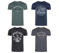 MUSTANG Maglietta da uomo in cotone, vestibilità normale, confezione da 4 pezzi, scollo rotondo, a maniche corte, estive, con logo stampato nero, bianco, grigio, blu, verde, S, M, L, XL, XXL, 3XL,