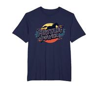 Mustang Power School Spirit Retro Tramonto Stampede Rally Maglietta, Uomo Taglie Grandi, Navy, 4X Tall