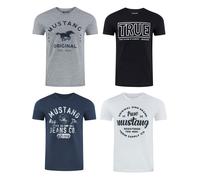 Mustang Uomo 4er Pacco T-Shirt Girocollo Stampa Corto Blu Nero Grigio Bianco