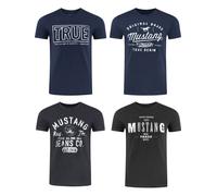 Mustang Uomo 4er Pacco T-Shirt Girocollo Stampa Corto Blu Nero Grigio Bianco