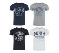 Mustang Uomo 4er Pacco T-Shirt Girocollo Stampa Corto Blu Nero Grigio Bianco