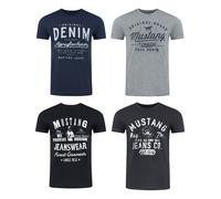 Mustang Uomo 4er Pacco T-Shirt Girocollo Stampa Corto Blu Nero Grigio Bianco