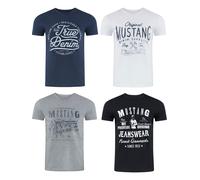 Mustang Uomo 4er Pacco T-Shirt Girocollo Stampa Corto Blu Nero Grigio Bianco