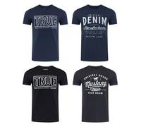 Mustang Uomo 4er Pacco T-Shirt Girocollo Stampa Corto Blu Nero Grigio Bianco