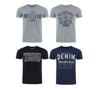 Mustang Uomo 4er Pacco T-Shirt Girocollo Stampa Corto Blu Nero Grigio Bianco