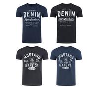Mustang Uomo 4er Pacco T-Shirt Girocollo Stampa Corto Blu Nero Grigio Bianco