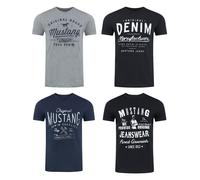 Mustang Uomo 4er Pacco T-Shirt Girocollo Stampa Corto Blu Nero Grigio Bianco