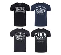 Mustang Uomo 4er Pacco T-Shirt Girocollo Stampa Corto Blu Nero Grigio Bianco