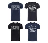 Mustang Uomo 4er Pacco T-Shirt Girocollo Stampa Corto Blu Nero Grigio Bianco
