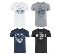 Mustang Uomo 4er Pacco T-Shirt Girocollo Stampa Corto Blu Nero Grigio Bianco