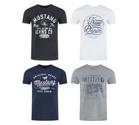 Mustang Uomo 4er Pacco T-Shirt Girocollo Stampa Corto Blu Nero Grigio Bianco