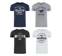 Mustang Uomo 4er Pacco T-Shirt Girocollo Stampa Corto Blu Nero Grigio Bianco