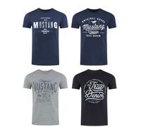 Mustang Uomo 4er Pacco T-Shirt Girocollo Stampa Corto Blu Nero Grigio Bianco
