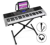MUSTAR MEK-300 - Tastiera elettrica a 61 tasti, con supporto, tastiere a 61 tasti, per principianti, schermo LCD, cuffie, microfono, adattatore di alimentazione, regalo di compleanno