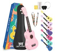 Mustar MU-1700 - Ukulele soprano per bambini, per principianti, 53,3 cm, per bambini, per compleanni, vacanze, custodia, accordatore digitale, tracolla, plettri, kit tutto in uno (rosa chiaro, MU-1700