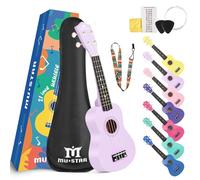 Mustar - Ukulele soprano per principianti, 53,3 cm, in tiglio, per bambini e adulti, principianti, con custodia, accordatore digitale, cinghia, set di ukulele viola