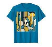 Mustard Yellow Teal Blue Penguin Retro Forest Pattern Maglietta