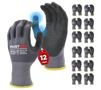 Mustbau 12 Paia Guanti da Lavoro con Schermo Tattile e Punti Neri, Guanti Nitrile Resistenti All'Abrasione e Ventilati, Ideali per Lavoro, Giardinaggio, Meccanica, Edilizia (Grigio,XL)