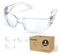 Mustbau 3 Pack Occhiali di Sicurezza EN166, Occhiali di Protezione Antigraffio UV380 per Lavoro, Laboratorio, Carpenteria, Cantiere, Campagne, Regali Ideali