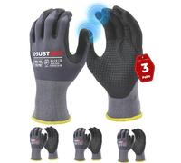 Mustbau 3 Paia Guanti da Lavoro con Schermo Tattile e Punti Neri, Guanti Nitrile Resistenti All'Abrasione e Ventilati, Ideali per Lavoro, Giardinaggio, Meccanica, Edilizia (Grigio,XL)