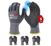 Mustbau 3 Paia Guanti da Lavoro con Schermo Tattile e Punti Neri, Guanti Nitrile Resistenti All'Abrasione e Ventilati, Ideali per Lavoro, Giardinaggio, Meccanica, Edilizia (Grigio,M)