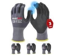 Mustbau 3 Paia Guanti da Lavoro con Schermo Tattile e Punti Neri, Guanti Nitrile Resistenti All'Abrasione e Ventilati, Ideali per Lavoro, Giardinaggio, Meccanica, Edilizia (Grigio,S)