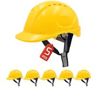 Mustbau 5 Pack Casco da Lavoro EN397, Elmetto Antinfortunistica da Costruzione con Cinturino a 6 Punti, 52 a 66cm Fascia Regolabile, Casco Altamente Traspirante per Uomini, Donne - Giallo